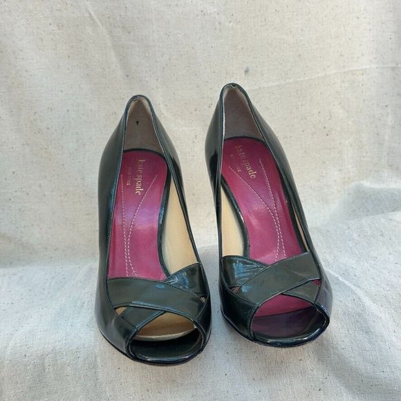 Kate Spade Green Peeptoe Pumps Stiletto Heels Patent Leather Made In Italy 7M - Picture 1 of 12